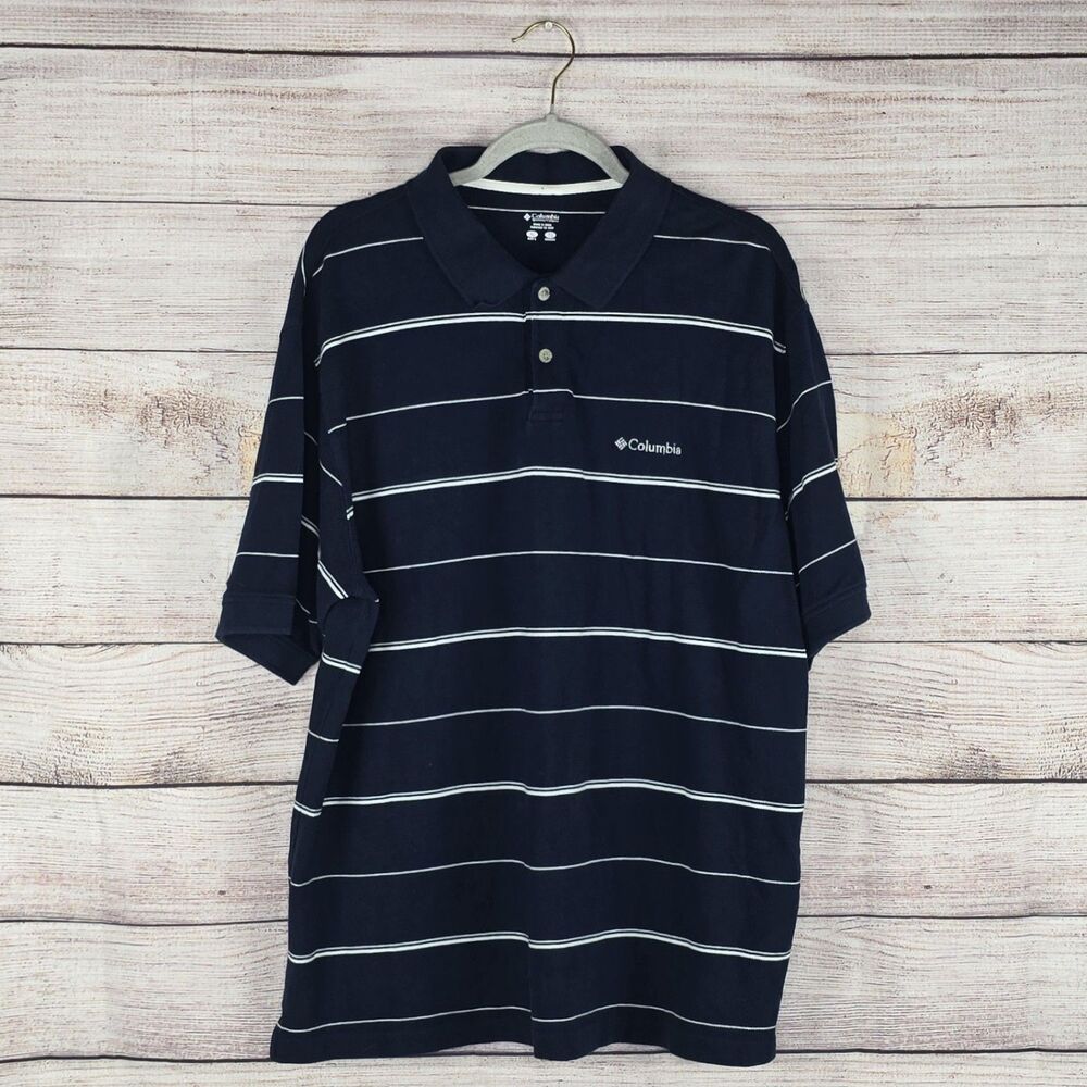 Columbia Men's Striped Polo Navy White Short Sleeve Collared XL Golf